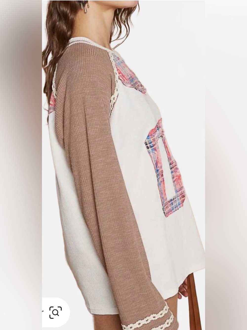 POL Raglan Varsity Knit Top with Plaid '06 Graphic— Size small - Picture 4 of 8